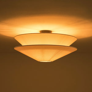 LightFixturesUSA-French Country 2-Tier White Linen Conical Semi Flush Mount-Ceiling Light-23.6 in-