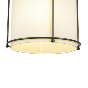 LightFixturesUSA-French Country 3-Light Round White Fabric Drum Lantern Pendant-Chandelier-18 in-