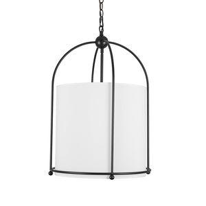 LightFixturesUSA-French Country 3-Light Round White Fabric Drum Lantern Pendant-Chandelier-18 in-