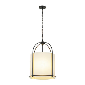 LightFixturesUSA-French Country 3-Light Round White Fabric Drum Lantern Pendant-Chandelier-18 in-