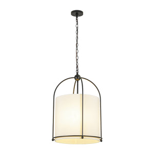 LightFixturesUSA-French Country 3-Light Round White Fabric Drum Lantern Pendant-Chandelier-18 in-
