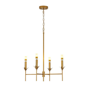 LightFixturesUSA - French Country 4 - Light Fabric Round Candle Style Chandelier - Chandelier - Brass - 