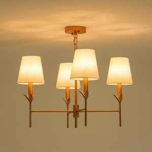 LightFixturesUSA - French Country 4 - Light Fabric Round Candle Style Chandelier - Chandelier - Brass - 