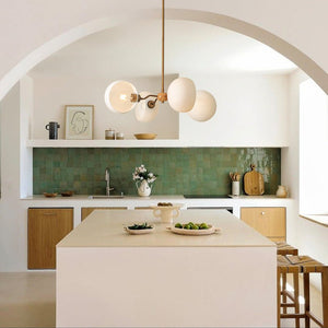 LightFixturesUSA - French Country 4 - Light Frosted Glass Round Sputnik Chandelier - Chandelier - Brass - 