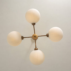 LightFixturesUSA - French Country 4 - Light Frosted Glass Round Sputnik Chandelier - Chandelier - Brass - 