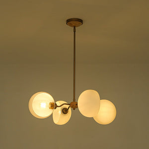 LightFixturesUSA - French Country 4 - Light Frosted Glass Round Sputnik Chandelier - Chandelier - Brass - 