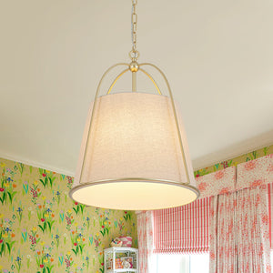 LightFixturesUSA-French Country 4-Light Ivory Linen Conical Drum Cage Pendant-Ceiling Light-19.7 in-