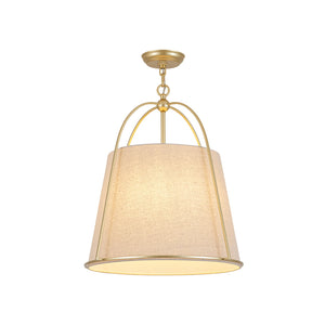 LightFixturesUSA-French Country 4-Light Ivory Linen Conical Drum Cage Pendant-Ceiling Light-19.7 in-