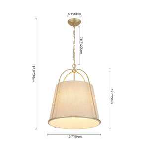 LightFixturesUSA-French Country 4-Light Ivory Linen Conical Drum Cage Pendant-Ceiling Light-19.7 in-