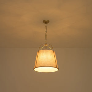 LightFixturesUSA-French Country 4-Light Ivory Linen Conical Drum Cage Pendant-Ceiling Light-19.7 in-