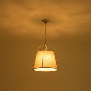 LightFixturesUSA-French Country 4-Light Ivory Linen Conical Drum Cage Pendant-Ceiling Light-19.7 in-