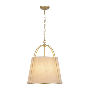 LightFixturesUSA-French Country 4-Light Ivory Linen Conical Drum Cage Pendant-Ceiling Light-19.7 in-