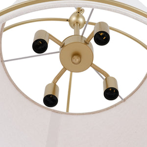 LightFixturesUSA-French Country 4-Light Ivory Linen Conical Drum Cage Pendant-Ceiling Light-19.7 in-