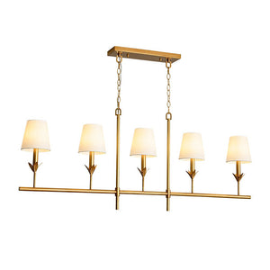 LightFixturesUSA - French Country 5 - Light Fabric Shade Candle Linear Island Chandelier - Chandelier - Brass - 