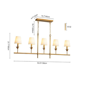 LightFixturesUSA - French Country 5 - Light Fabric Shade Candle Linear Island Chandelier - Chandelier - Brass - 