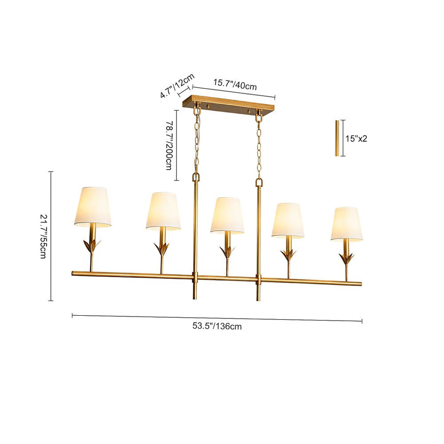 LightFixturesUSA - French Country 5 - Light Fabric Shade Candle Linear Island Chandelier - Chandelier - Brass - 