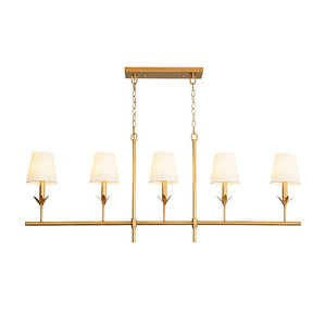 LightFixturesUSA - French Country 5 - Light Fabric Shade Candle Linear Island Chandelier - Chandelier - Brass - 