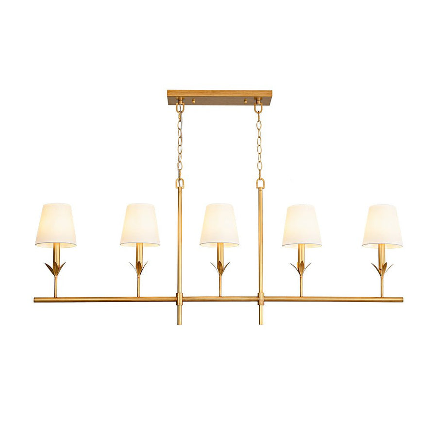 LightFixturesUSA - French Country 5 - Light Fabric Shade Candle Linear Island Chandelier - Chandelier - Brass - 