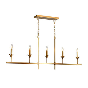 LightFixturesUSA - French Country 5 - Light Fabric Shade Candle Linear Island Chandelier - Chandelier - Brass - 