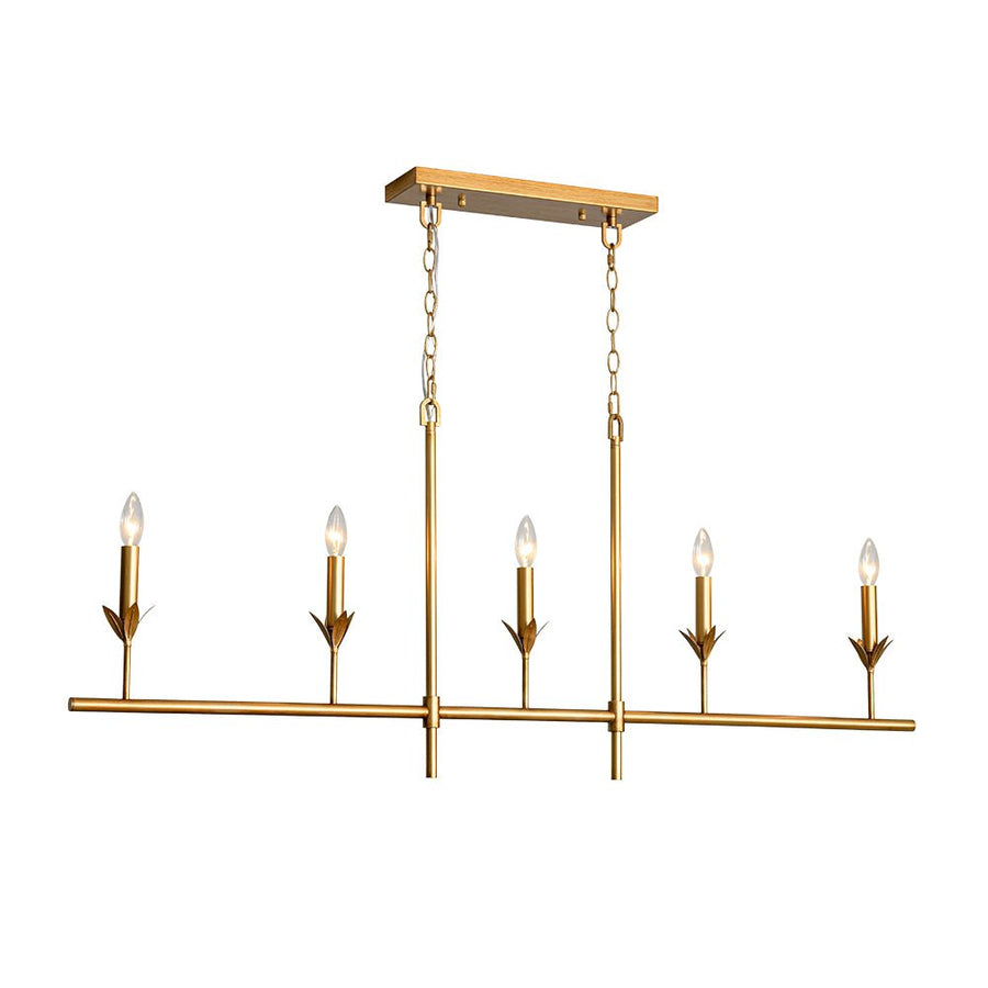 LightFixturesUSA - French Country 5 - Light Fabric Shade Candle Linear Island Chandelier - Chandelier - Brass - 