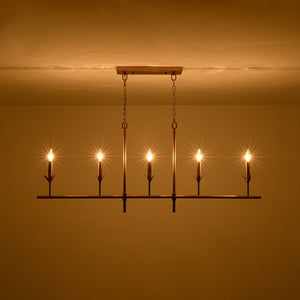 LightFixturesUSA - French Country 5 - Light Fabric Shade Candle Linear Island Chandelier - Chandelier - Brass - 