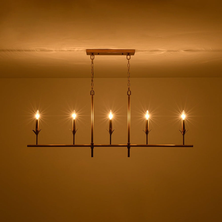 LightFixturesUSA - French Country 5 - Light Fabric Shade Candle Linear Island Chandelier - Chandelier - Brass - 
