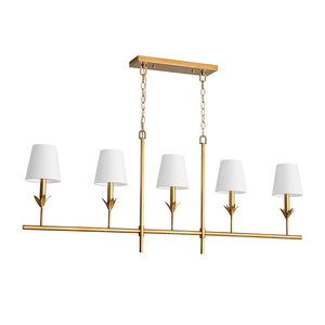 LightFixturesUSA - French Country 5 - Light Fabric Shade Candle Linear Island Chandelier - Chandelier - Brass - 