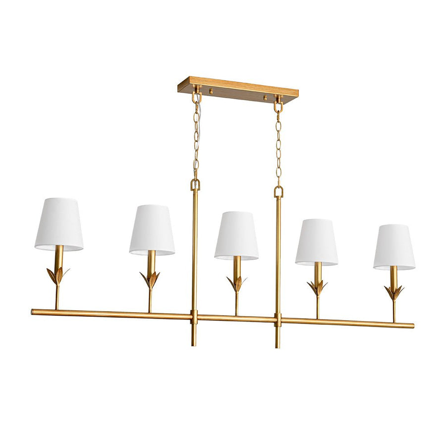 LightFixturesUSA - French Country 5 - Light Fabric Shade Candle Linear Island Chandelier - Chandelier - Brass - 