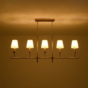 LightFixturesUSA - French Country 5 - Light Fabric Shade Candle Linear Island Chandelier - Chandelier - Brass - 