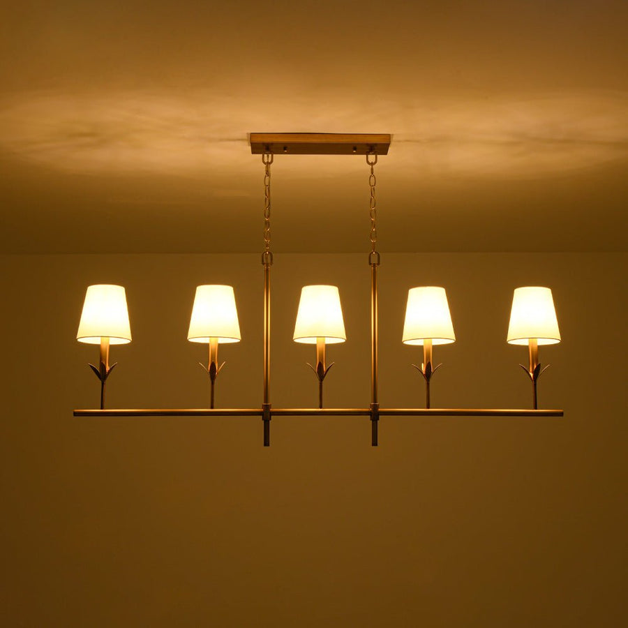 LightFixturesUSA - French Country 5 - Light Fabric Shade Candle Linear Island Chandelier - Chandelier - Brass - 