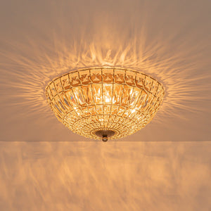 LightFixturesUSA-French Country Antique Bronze Round Crystal Cage Flush Mount-Ceiling Light-15.7 in-