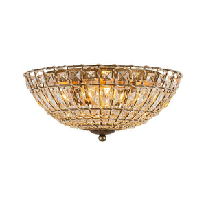 LightFixturesUSA-French Country Antique Bronze Round Crystal Cage Flush Mount-Ceiling Light-15.7 in-