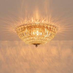 LightFixturesUSA-French Country Antique Bronze Round Crystal Cage Flush Mount-Ceiling Light-15.7 in-