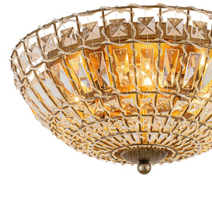 LightFixturesUSA-French Country Antique Bronze Round Crystal Cage Flush Mount-Ceiling Light-15.7 in-