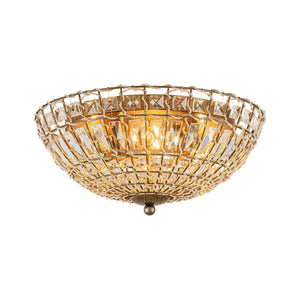 LightFixturesUSA-French Country Antique Bronze Round Crystal Cage Flush Mount-Ceiling Light-15.7 in-