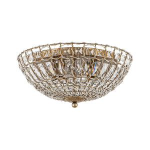 LightFixturesUSA-French Country Antique Bronze Round Crystal Cage Flush Mount-Ceiling Light-15.7 in-