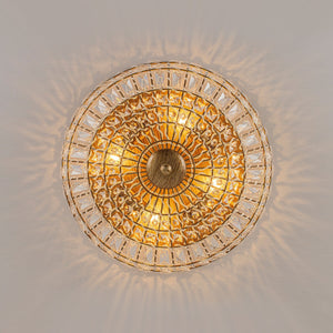 LightFixturesUSA-French Country Antique Bronze Round Crystal Cage Flush Mount-Ceiling Light-15.7 in-