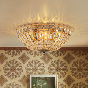 LightFixturesUSA-French Country Antique Bronze Round Crystal Cage Flush Mount-Ceiling Light-15.7 in-