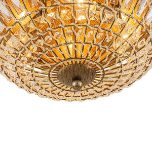 LightFixturesUSA-French Country Antique Bronze Round Crystal Cage Flush Mount-Ceiling Light-15.7 in-