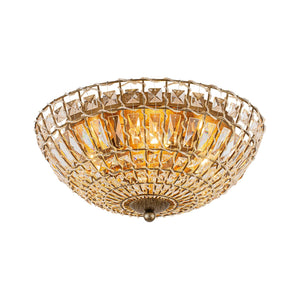 LightFixturesUSA-French Country Antique Bronze Round Crystal Cage Flush Mount-Ceiling Light-15.7 in-