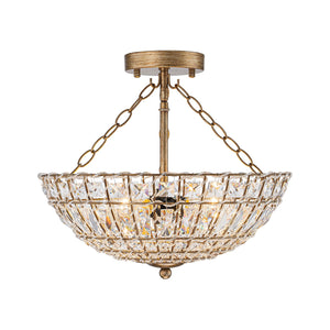LightFixturesUSA-French Country Antique Round Crystal Cage Semi Flush Mount-Chandelier-15.7 in-
