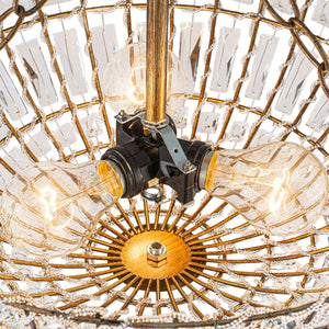 LightFixturesUSA-French Country Antique Round Crystal Cage Semi Flush Mount-Chandelier-15.7 in-