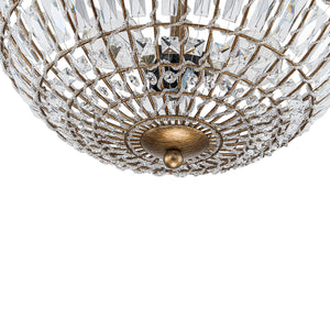 LightFixturesUSA-French Country Antique Round Crystal Cage Semi Flush Mount-Chandelier-15.7 in-