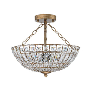 LightFixturesUSA-French Country Antique Round Crystal Cage Semi Flush Mount-Chandelier-15.7 in-