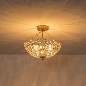 LightFixturesUSA-French Country Antique Round Crystal Cage Semi Flush Mount-Chandelier-15.7 in-