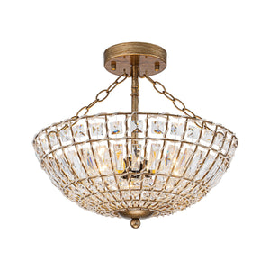 LightFixturesUSA-French Country Antique Round Crystal Cage Semi Flush Mount-Chandelier-15.7 in-