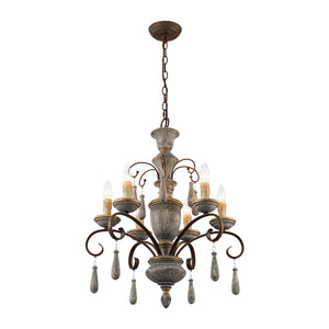 LightFixturesUSA-French Country Antique Weathered Wood Candle Chandelier-Chandelier-22.6 in-