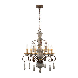 LightFixturesUSA-French Country Antique Weathered Wood Candle Chandelier-Chandelier-22.6 in-