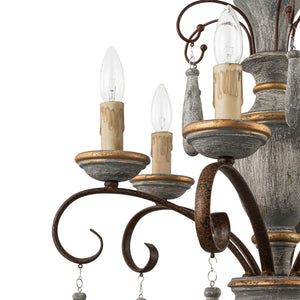 LightFixturesUSA-French Country Antique Weathered Wood Candle Chandelier-Chandelier-22.6 in-