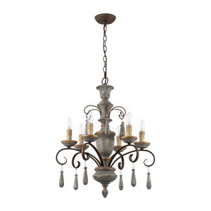 LightFixturesUSA-French Country Antique Weathered Wood Candle Chandelier-Chandelier-22.6 in-